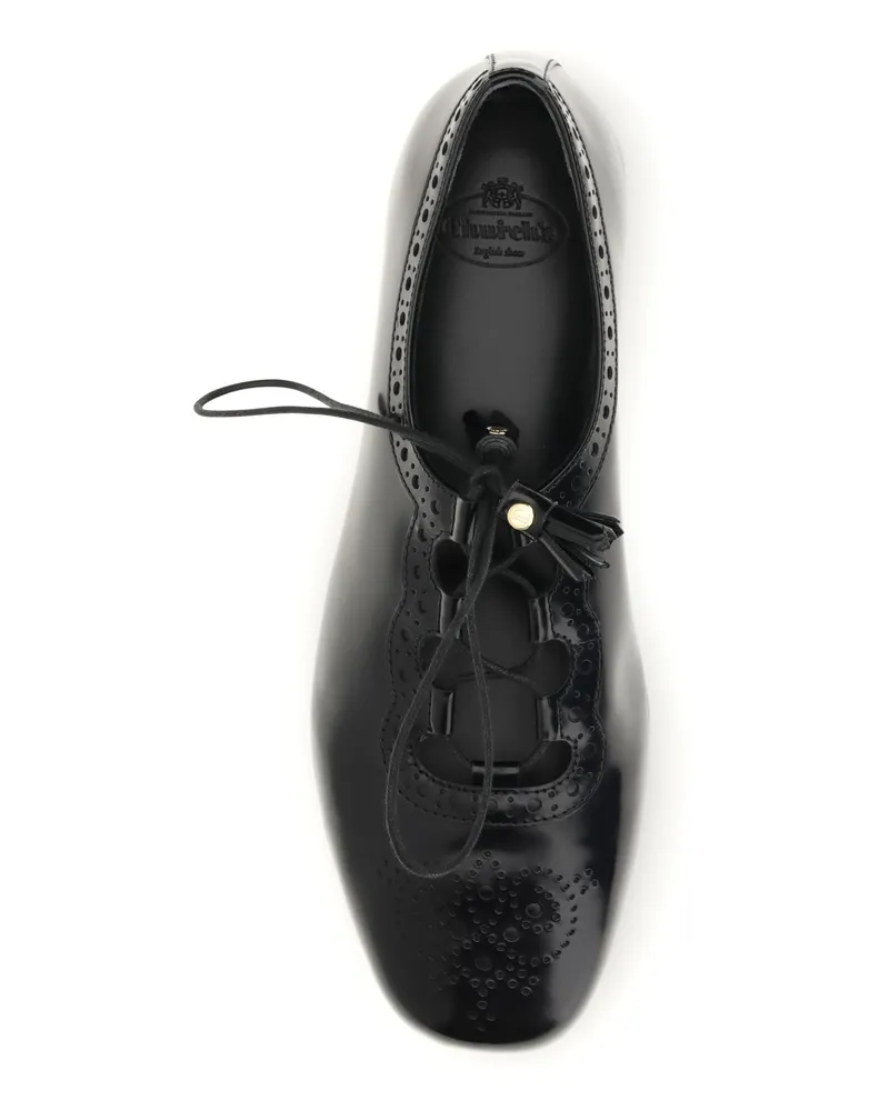 Church's Women's Lace-Up Shoes Rhea Black Upper Calf Leather Flat Black