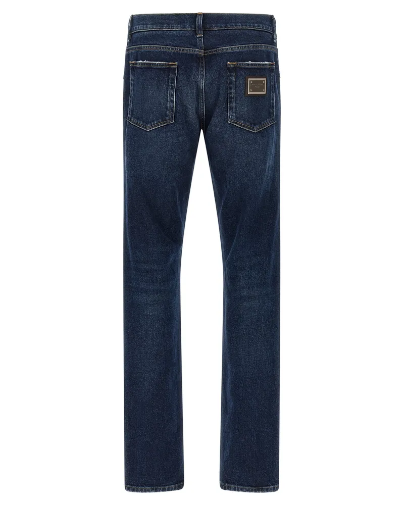 Dolce & Gabbana Men's Blue Cotton Straight-Leg Jeans Clothing Blue