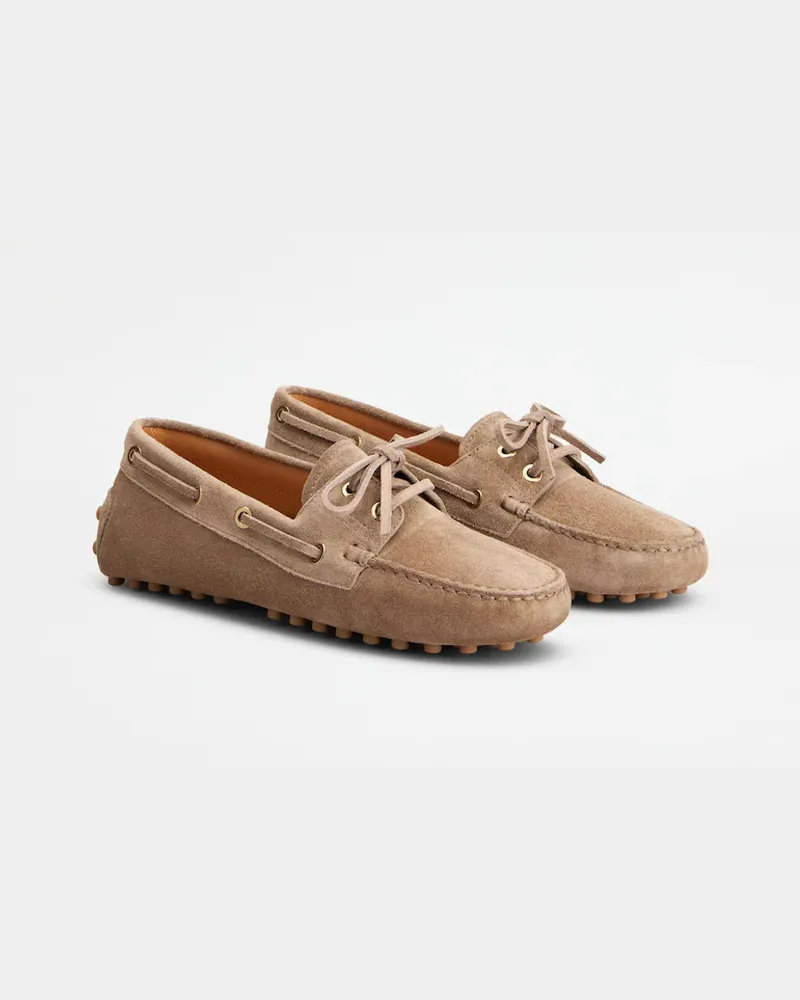 TOD'S Suede Lace-Up Loafer — Beige Beige