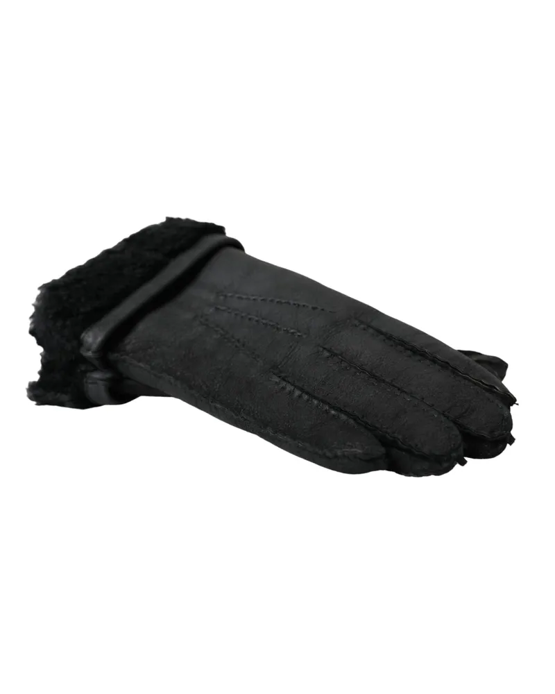 Dolce & Gabbana Men's Black Leather Fur Short Hands Gloves Calf Black