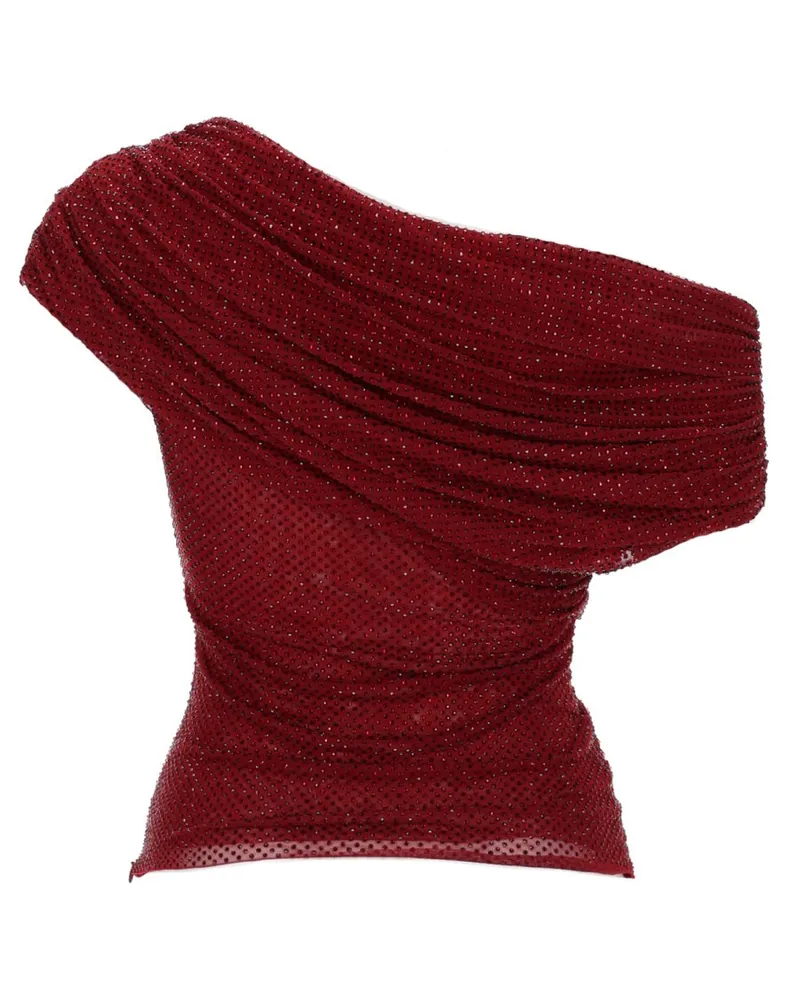 Self-Portrait Asymmetrical Rhinestone-Embellished Top — Burgundy 