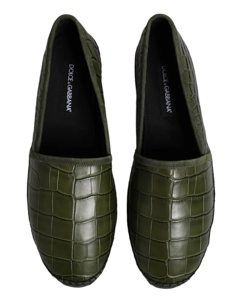 Dolce & Gabbana Men's Green Exotic Leather Espadrilles Slip On Shoes Green