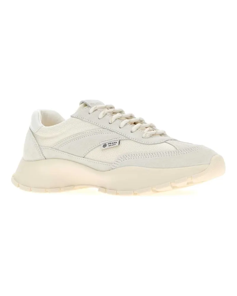 Prada Women's White Suede And Canvas Sneakers Bianco Bianco