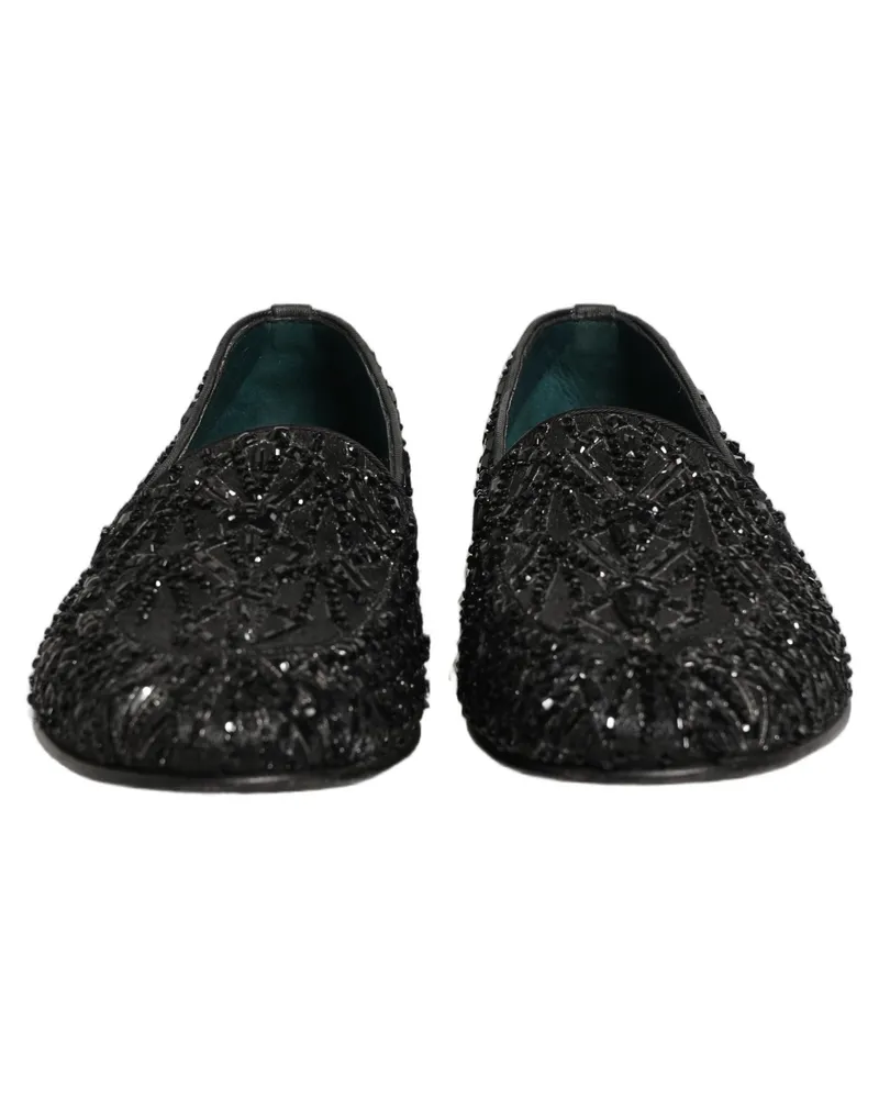 Dolce & Gabbana Men's Black Velvet Embroidered Dress Loafers Shoes Leather Black