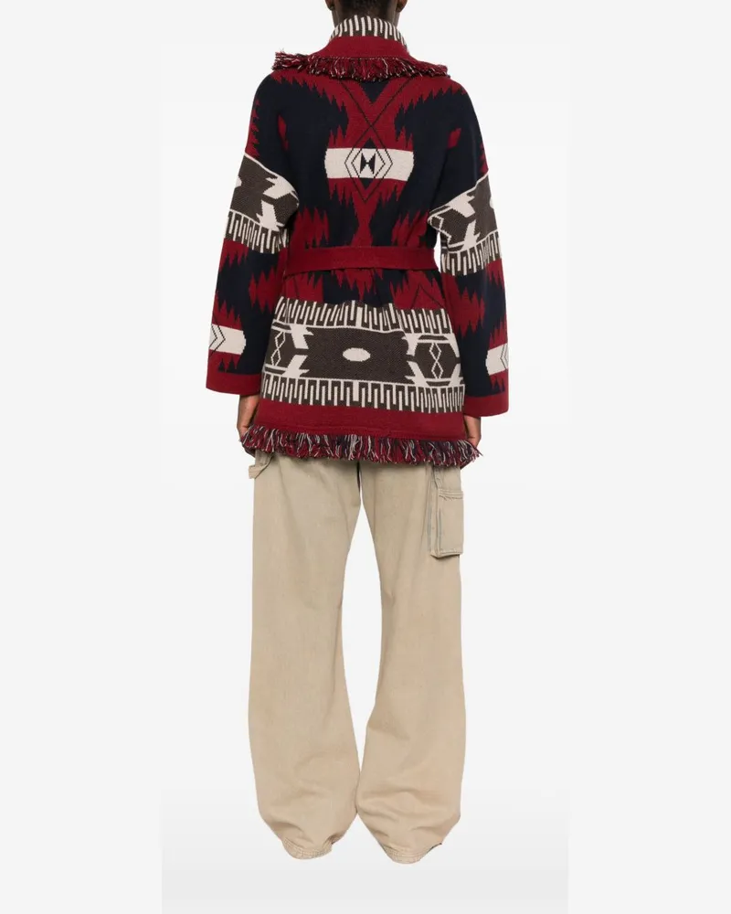 Alanui Cashmere Geometric Pattern Cardigan — Burgundy Burgundy