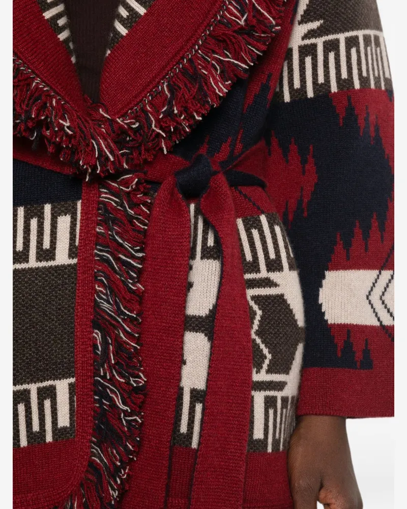 Alanui Cashmere Geometric Pattern Cardigan — Burgundy Burgundy