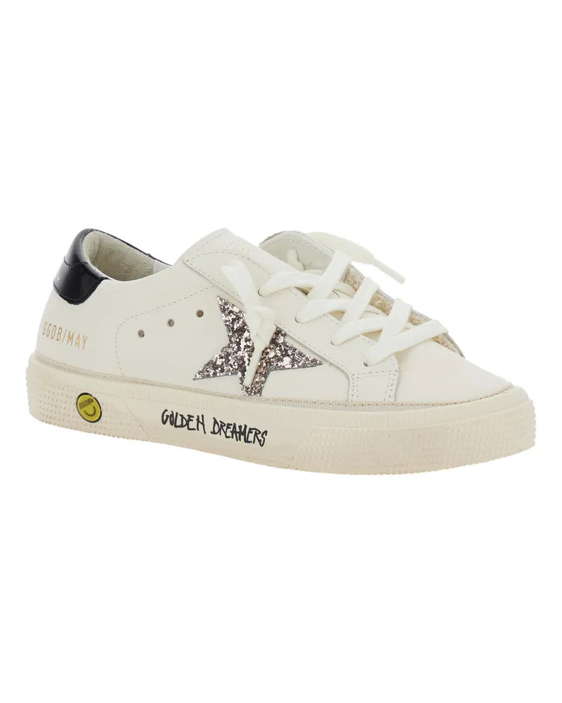 Golden Goose Girls' White Low Top Sneakers With Glittered Star Patch Cow Trainers White