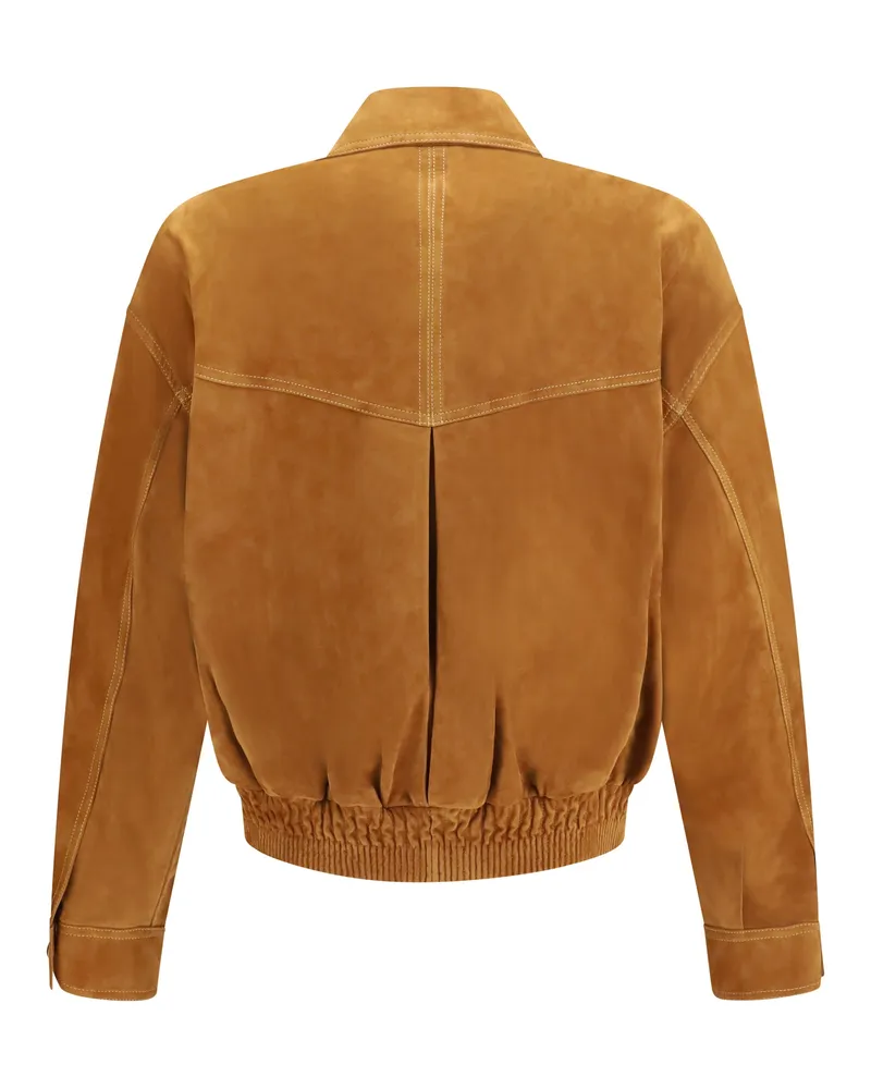 Versace Men's Leather Button Jacket Brown Lamb Brown