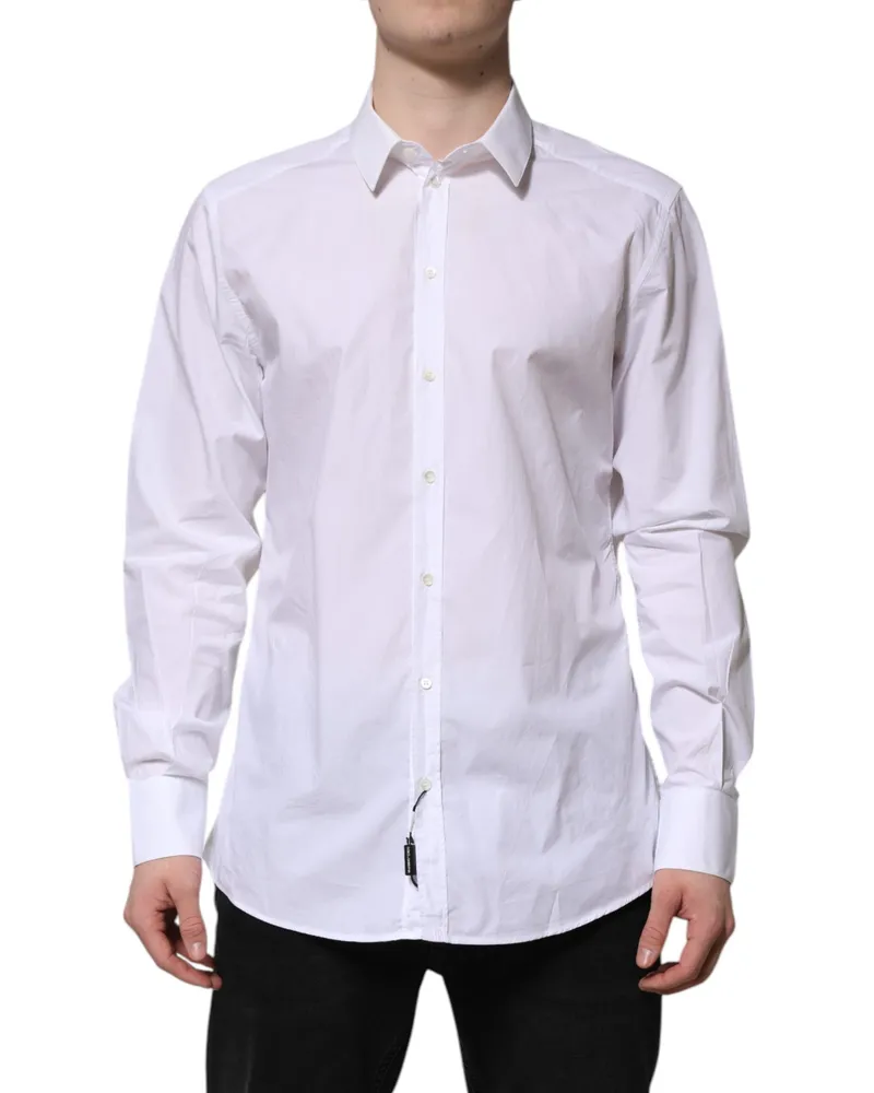 Dolce & Gabbana Men's White Cotton Gold Long Sleeves Dress Shirt White