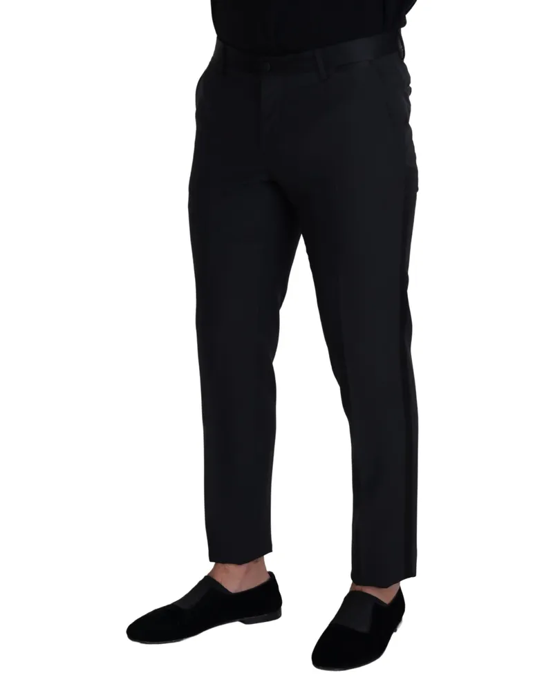 Dolce & Gabbana Black Wool Men Formal Pants Virgin Silk Polyester Black