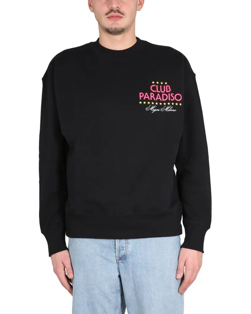 MSGM Logo-Print Cotton Sweatshirt — Black Black