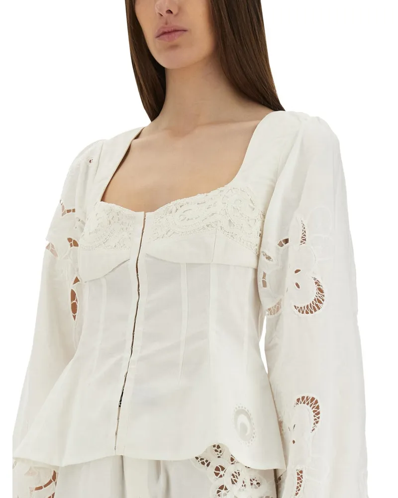 Marine Serre Upcycled Cotton Blouse — White White