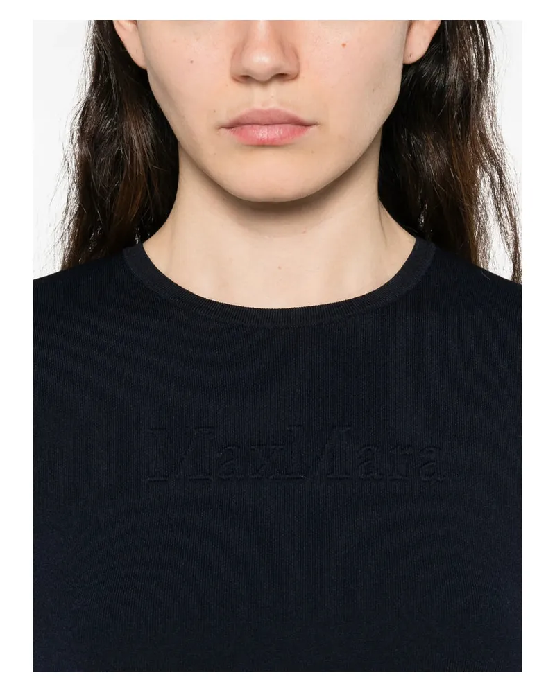 Max Mara Embossed Viscose T-Shirt — Blue Blue