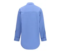 Women's Asymmetric Long-Sleeve Shirt Light Blue Cotton; Silk