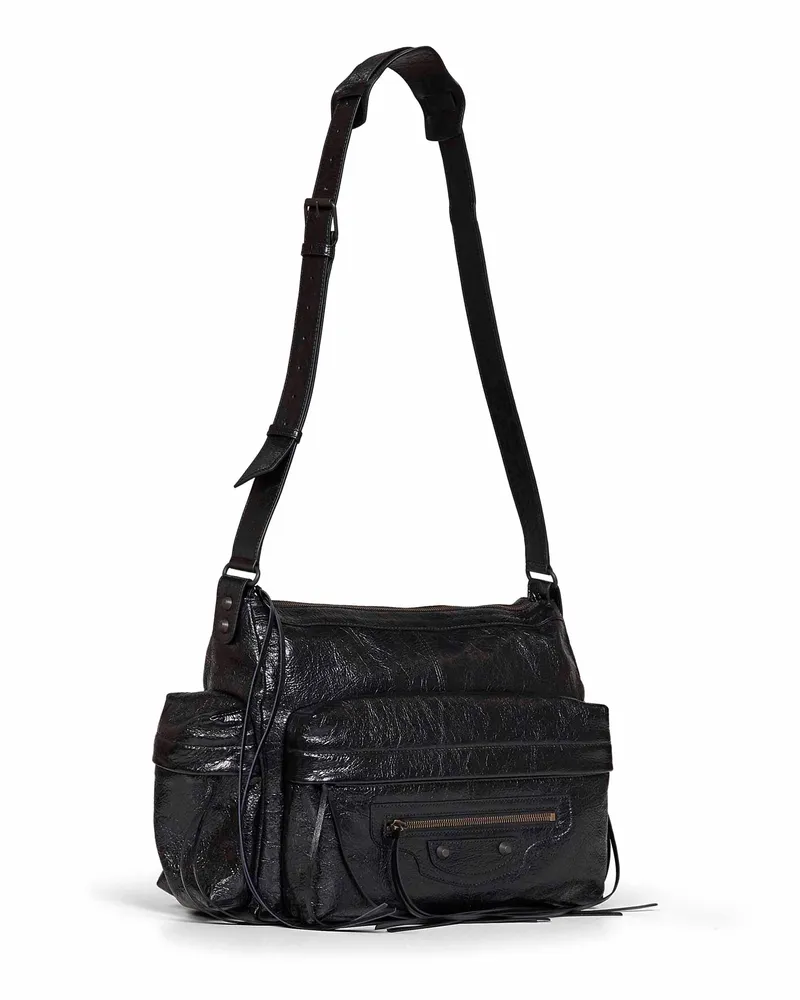 Balenciaga Men's Crossbody Bag Le City Black Goatskin Handbags Hand Black