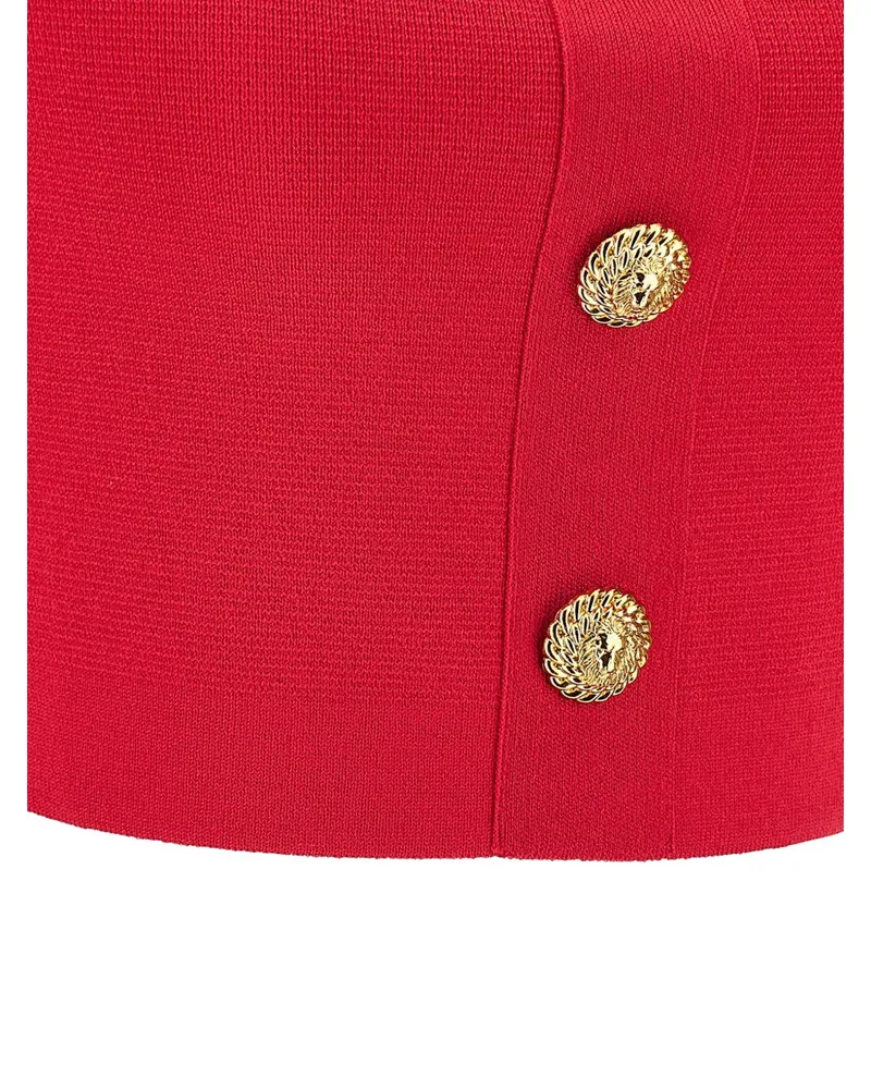 Balmain Lion-Button Knit Tank Top — Red Red