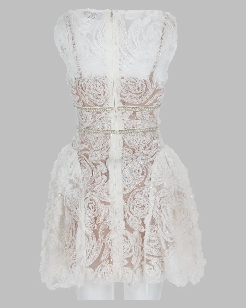 Self-Portrait Tulle and Lace Mini Dress — White White
