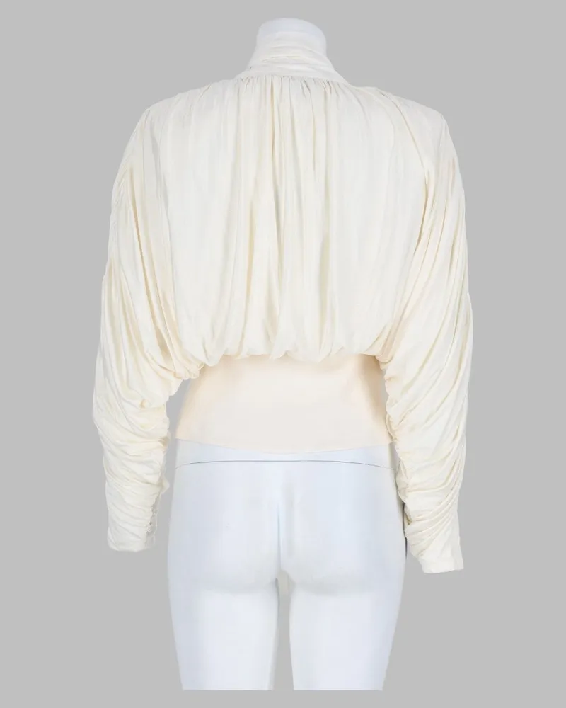 Self-Portrait Tied Collar Jersey Blouse — Ivory Ivory