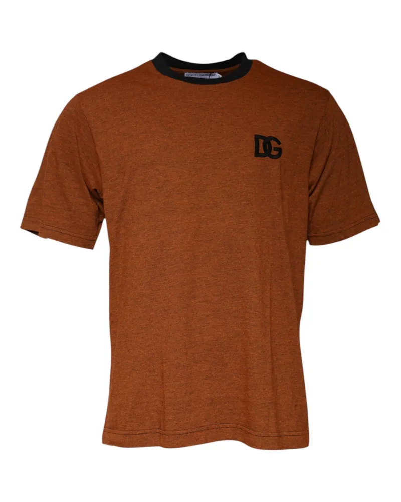 Dolce & Gabbana Men's Brown Dg Logo Polyester Crew Neck T-Shirt Cotton Brown