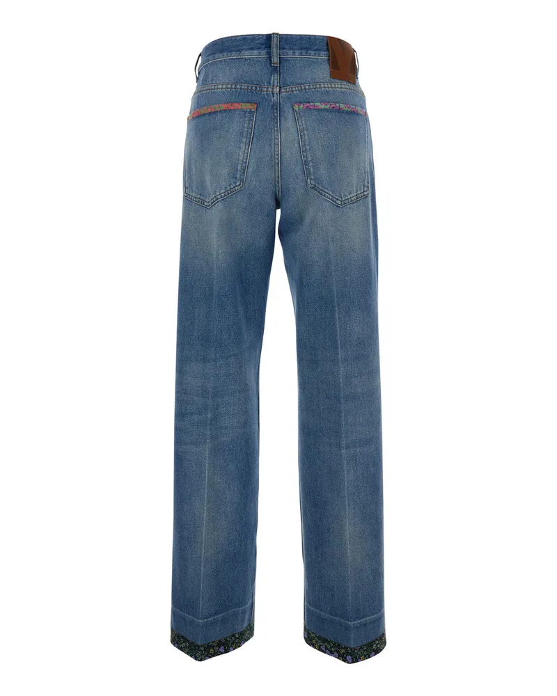 Valentino Garavani Women's Blue Jeans With Floral Details Viscose Blue
