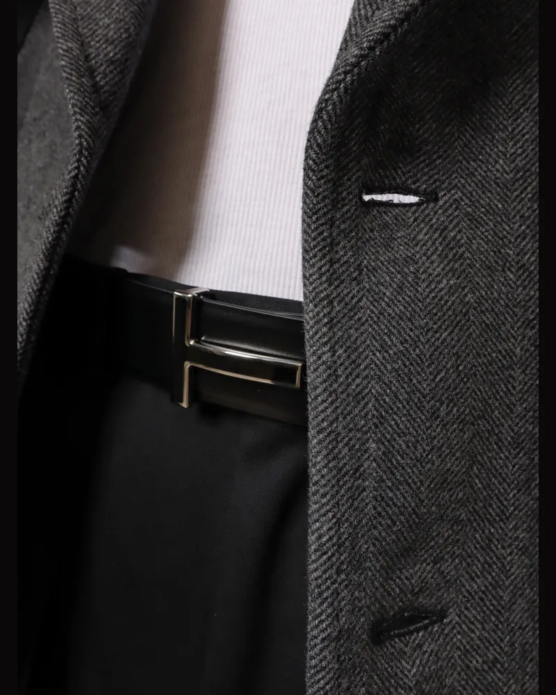 Tom Ford Men's Leather Belt With Enamelled Buckle Black Black