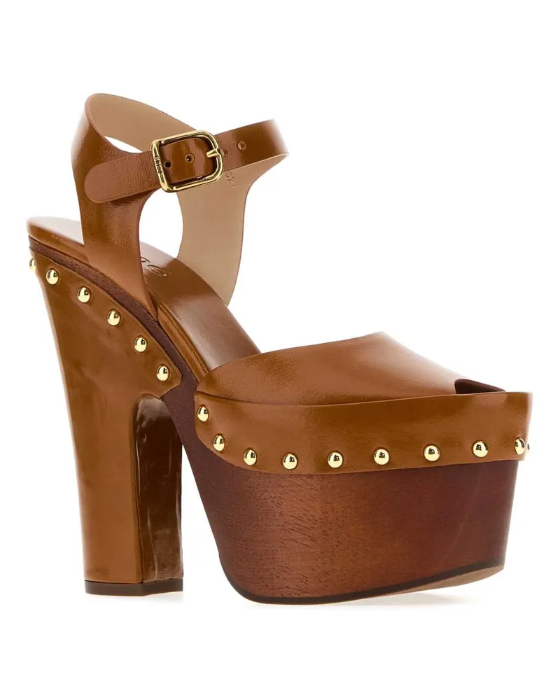 Chloé Women's Caramel Leather Meret Clogs Honeybrown Scarpe Con Tacco High Heel Shoes Brown
