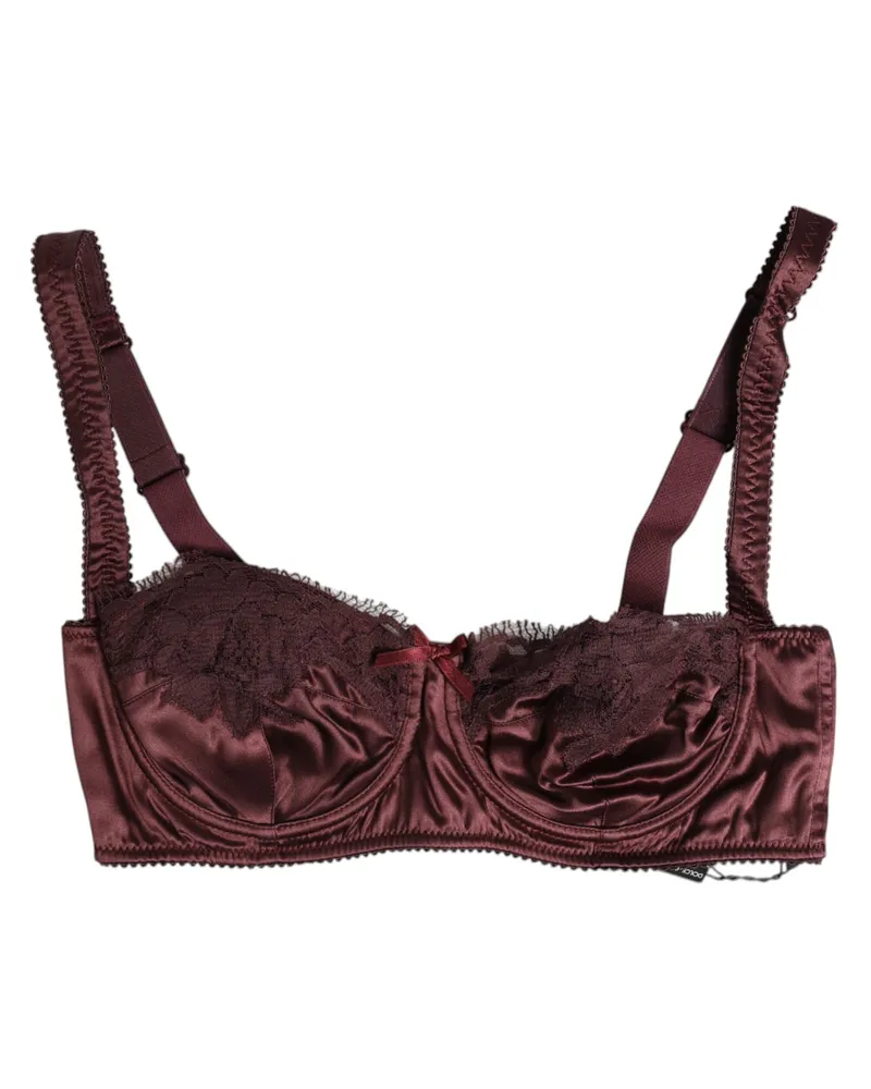 Dolce & Gabbana Women Burgundy Silk Underwired Balconette Bra Underwear Elastane Clothing Burgundy