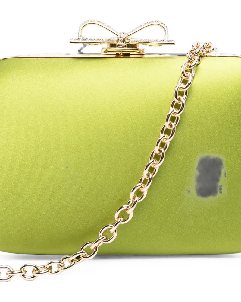 Self-Portrait Satin Bow-Detail Clutch — Green Green