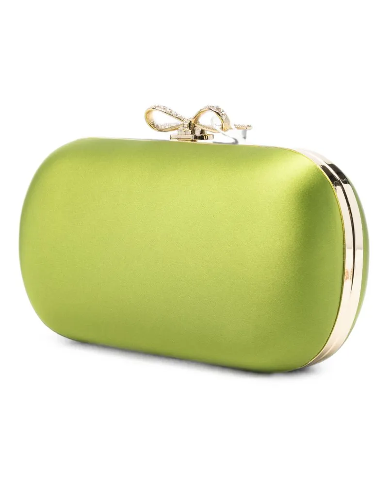 Self-Portrait Satin Bow-Detail Clutch — Green Green