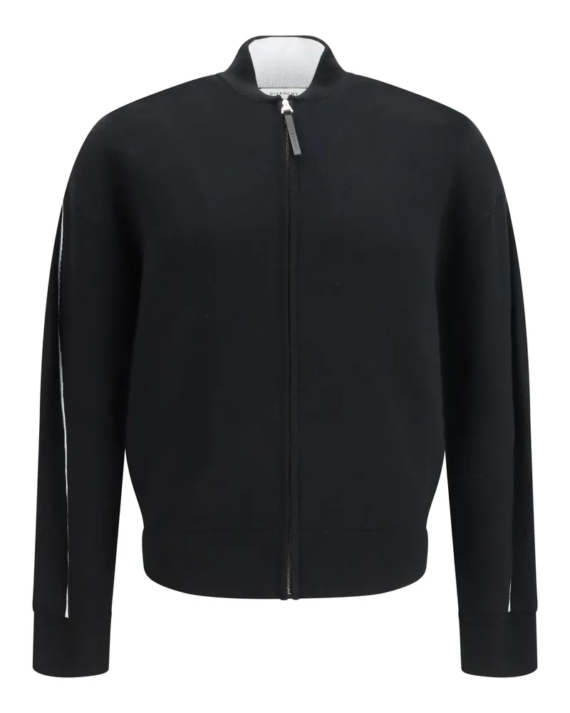 Givenchy Men's Cardigan Stretch Wool-Blend Black-White Black/white Sweater Black