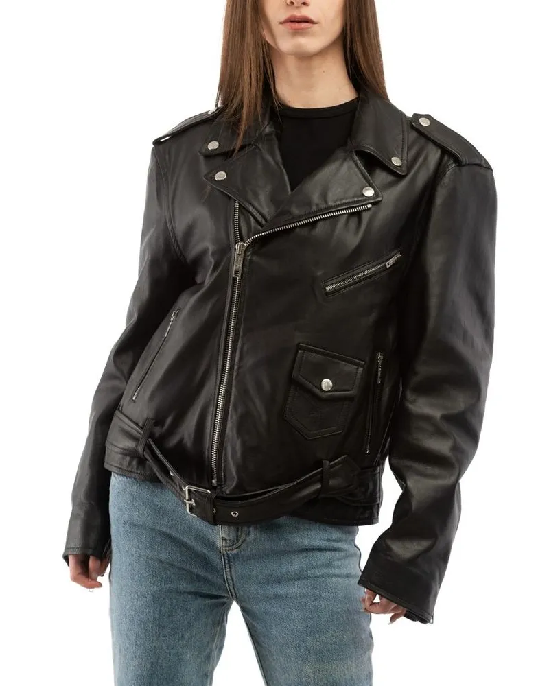 Moschino Women's Black Polyester Leather Jacket Clothing Black