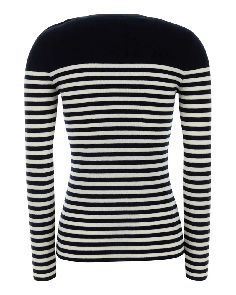 Prada Women's Embroidered Wool Sweater Blu+bianco Exterior: Virgin Maglieria Navy