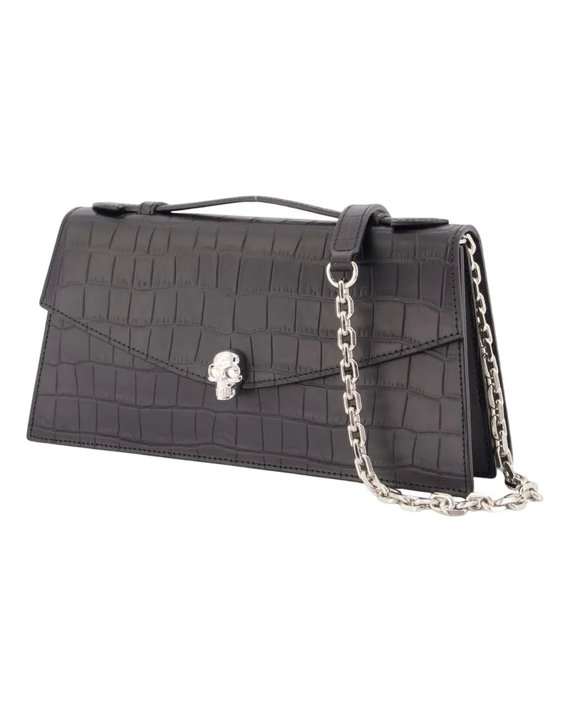 Alexander McQueen Women's Skull Top Handle Clutch Leather Black Calfskin Black