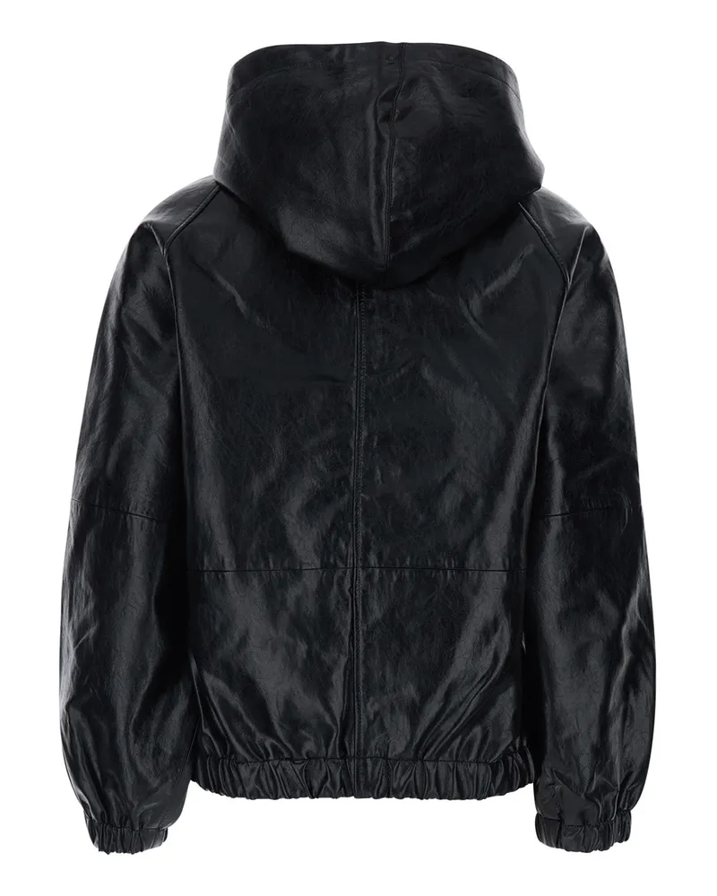 Michael Kors Women Hooded Jacket Black Ecoleather Viscose Coat Black