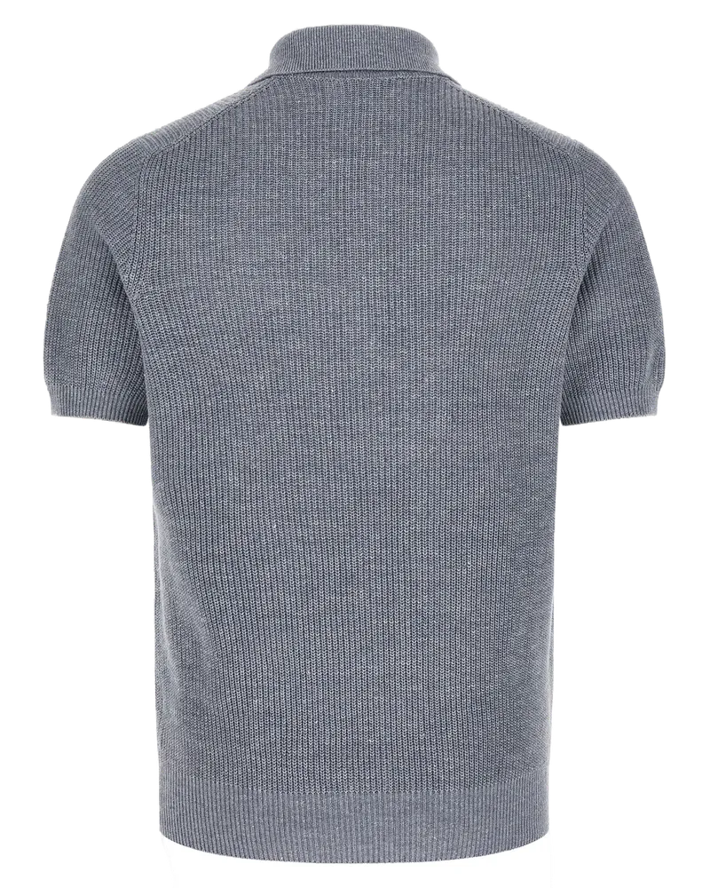 Brunello Cucinelli Men's Blue Linen Polo Shirt Gray