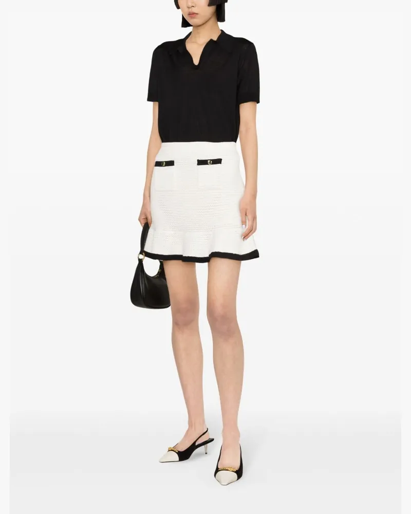 Self-Portrait Sequinned Crochet Miniskirt — White White
