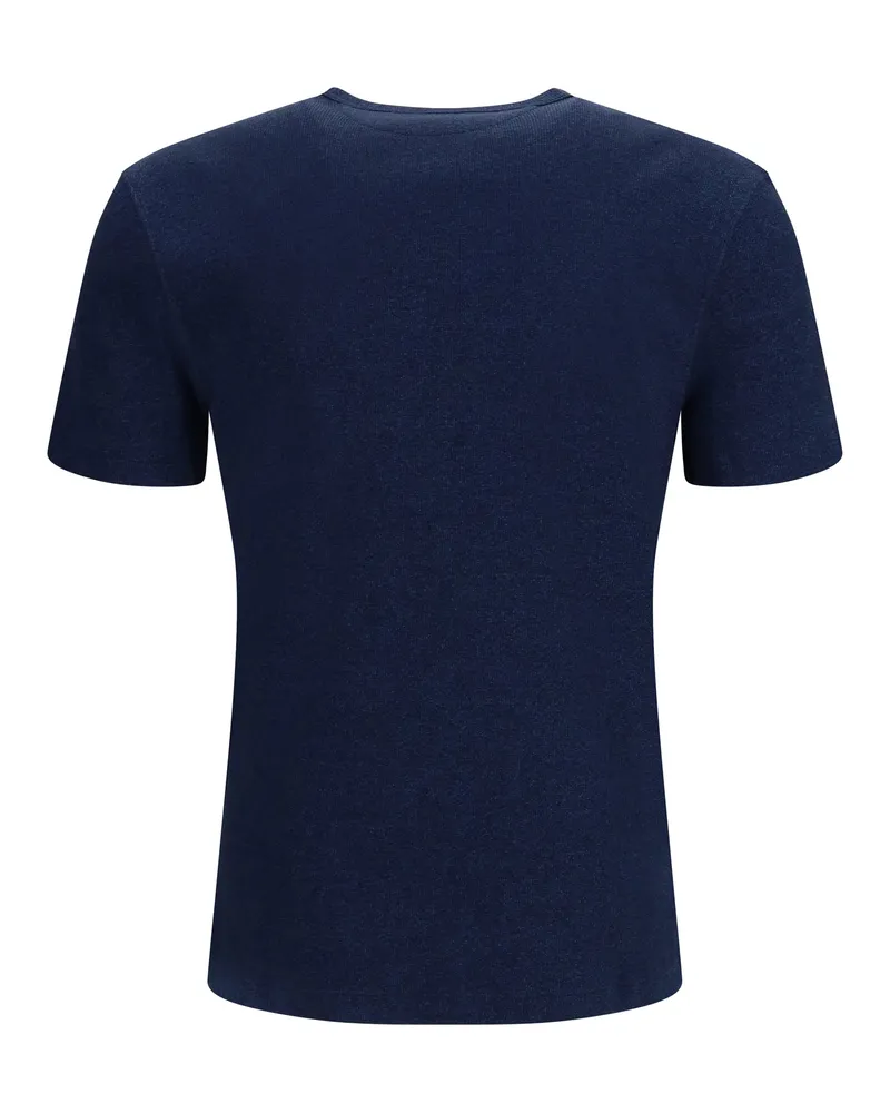 Brunello Cucinelli Ribbed Cotton, Denim Effect T-Shirt — Navy Navy