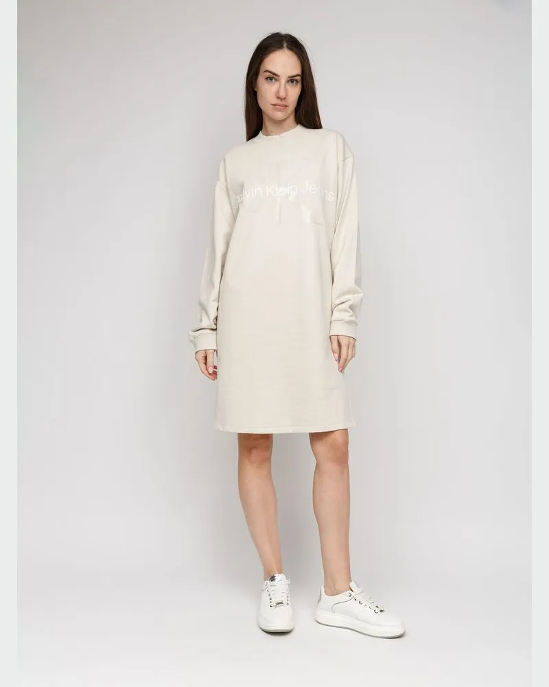 Calvin Klein Glossy Monogram Sweater Dress — Beige Beige