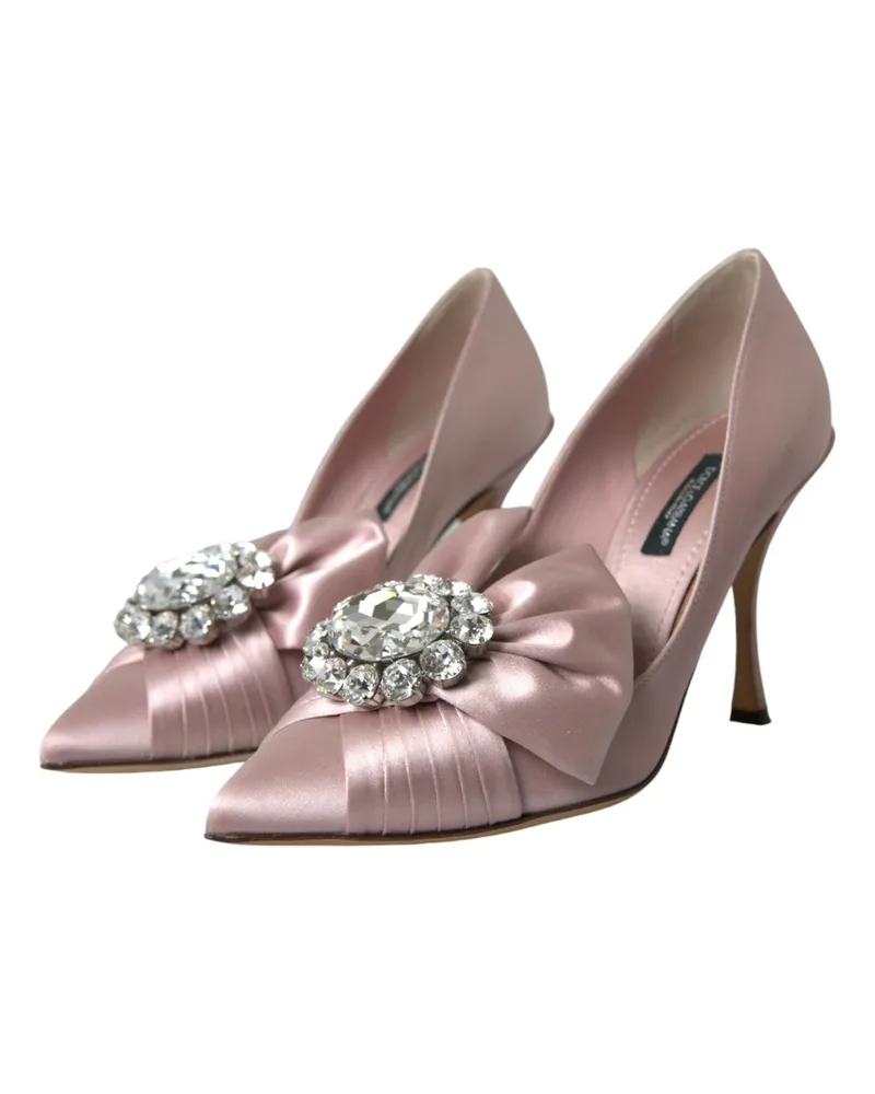 Dolce & Gabbana Women's Pink Satin Crystal High Heels Pumps Shoes Pink