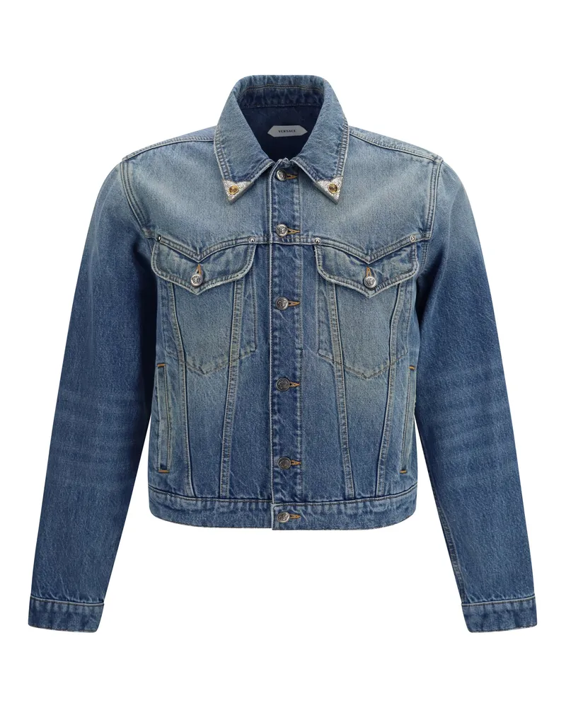 Versace Men's Denim Jacket Stonewashed Medium Blue Cotton Blue
