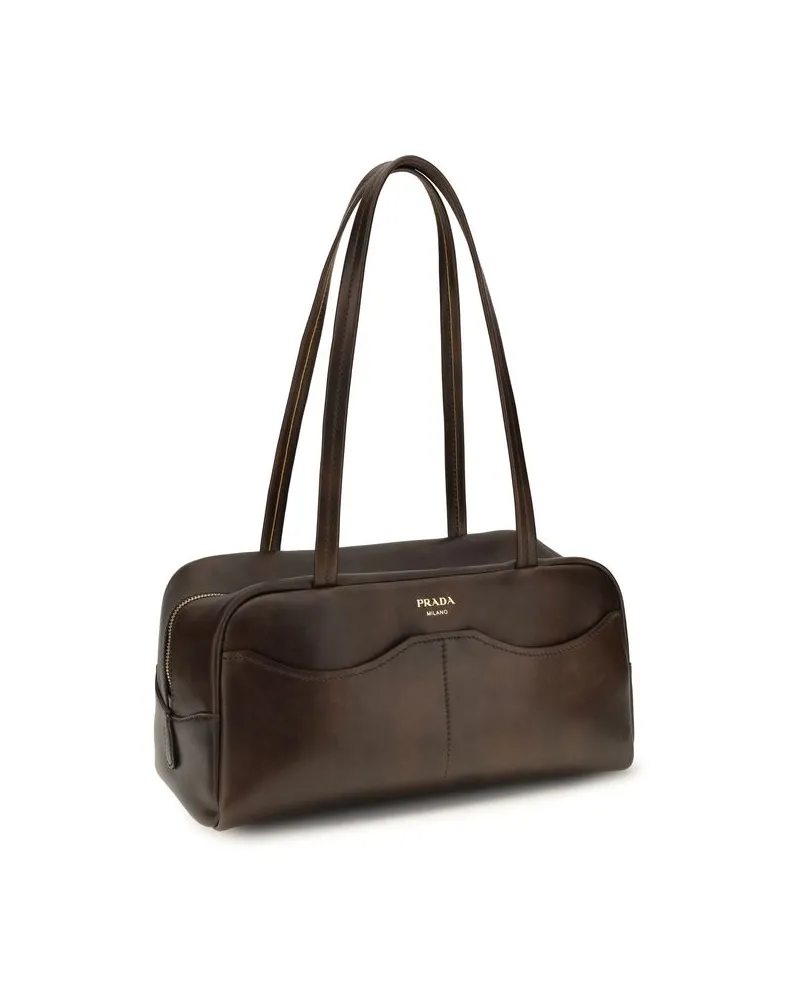 Prada Women's Brown Calf Leather Bos Taurus Shoulder Bag Brown