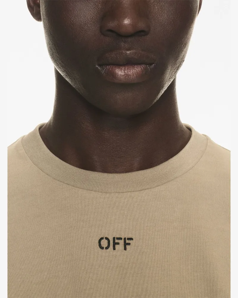 OFF-WHITE Logo-Embroidered Cotton T-Shirt — Beige Beige
