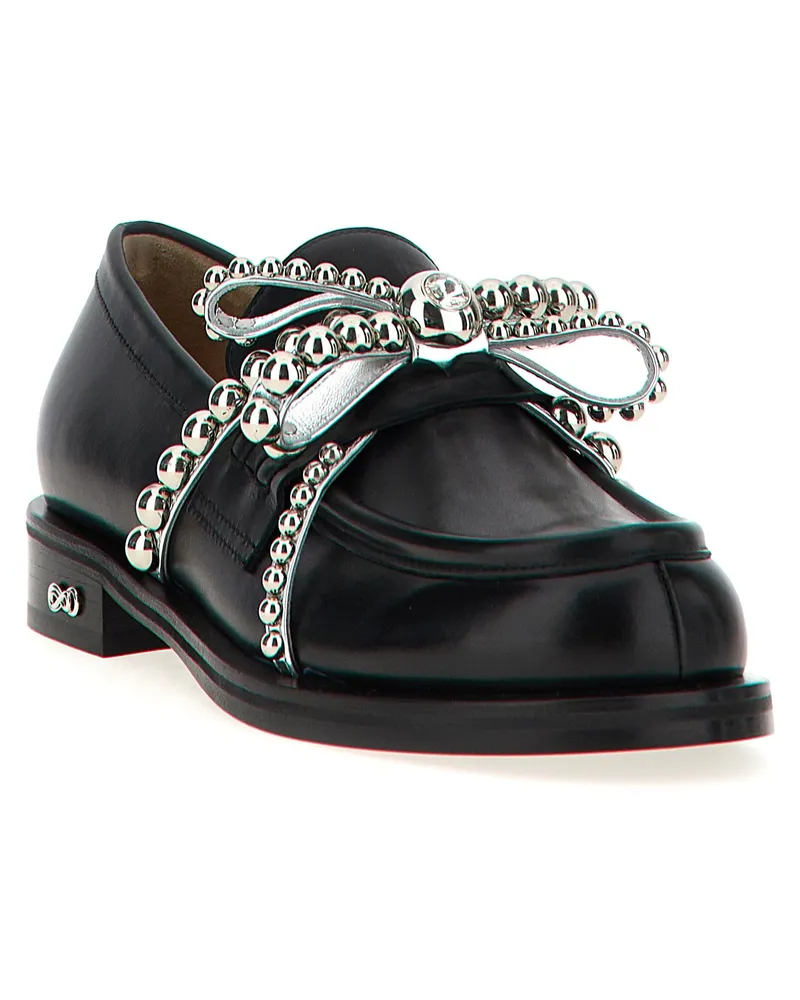 Mach & Mach Crystal Stud-Embellished Loafer — Black Black