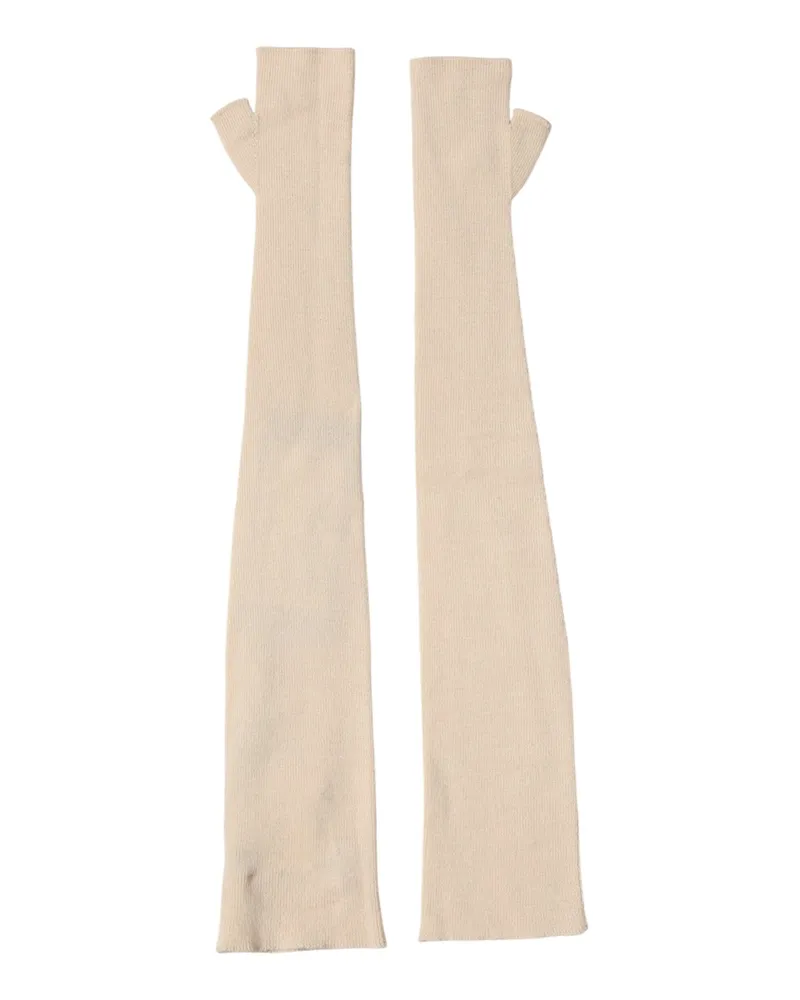 Dolce & Gabbana Beige Wool Fingerless Elbow Length Women Gloves Beige