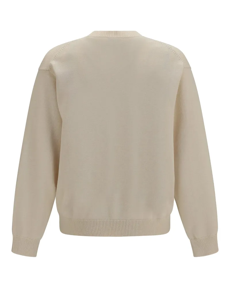 Kenzo Men's Paris Emblem Embroidered Wool And Cotton Sweater Off White White