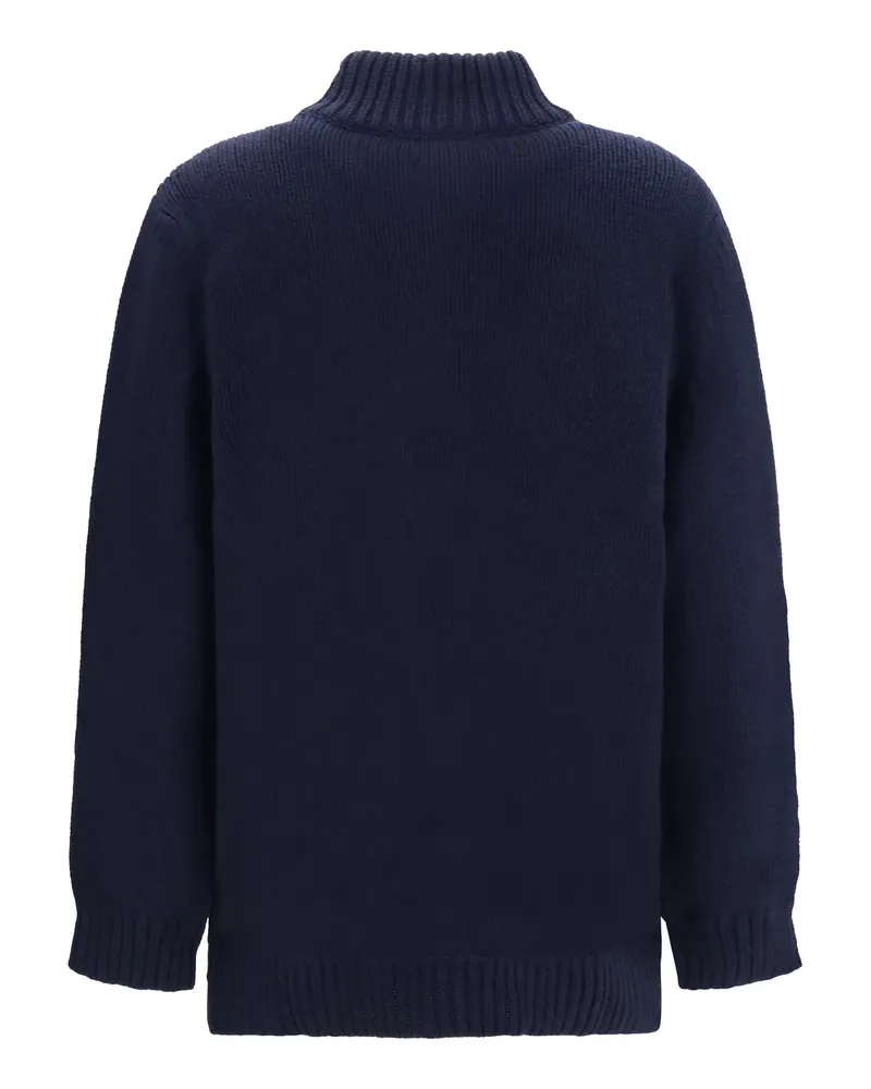 Ella Women High Neck Cardigan Blue Navy Kashmir-Capra Hircus Down Jackets Kashmir/capra Sweater Navy