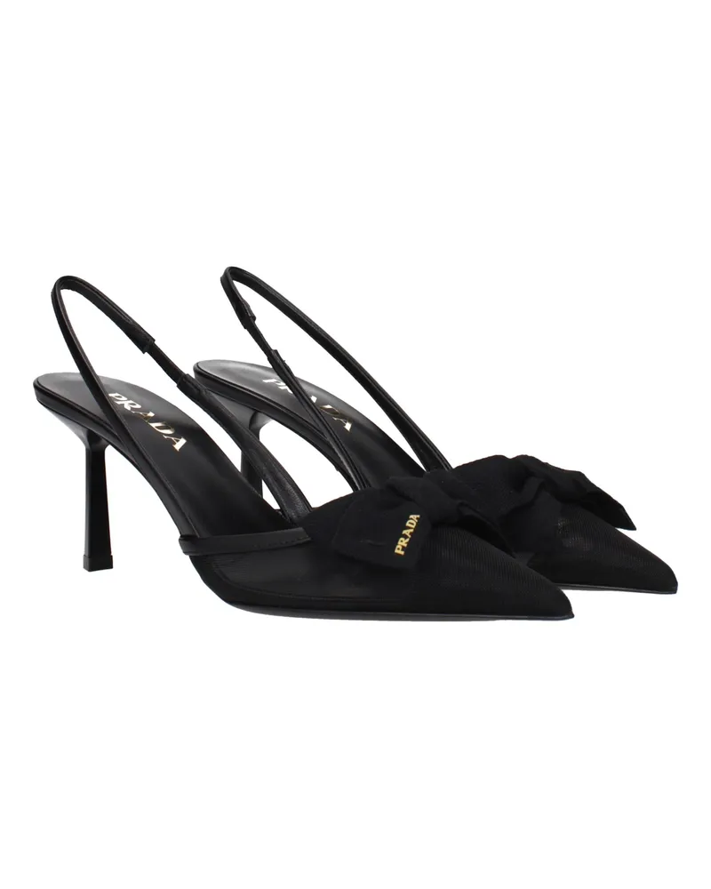 Prada Pointed-Toe Suede Slingback Pump — Black Black