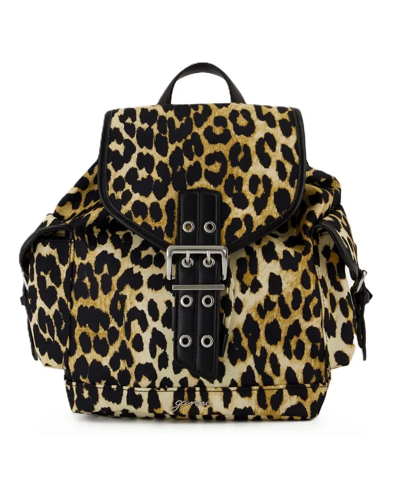 Ganni Women's Bucky Small Backpack -  Nylon Leopard Printed Bags Backpacks Multicolor
