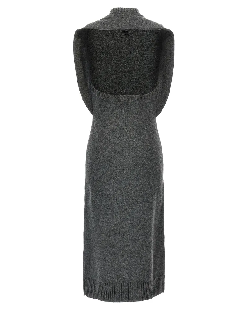Courrèges Wool Over-the-Shoulder Drapé Dress — Charcoal Charcoal