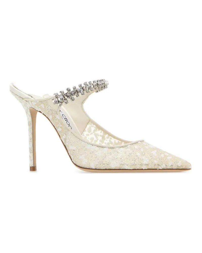 Jimmy Choo Women's Embellished Mesh Bing 100 Mules Silverwhite Textile Leather Salpa Metal Scarpe Con Tacco Silver